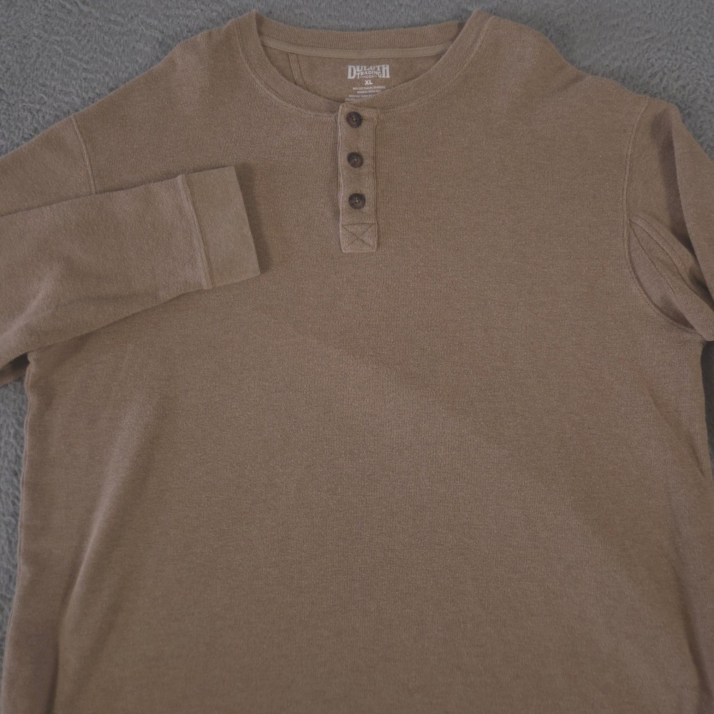 Duluth‎ Trading Co Sweater Mens XL Tan Rugby Knit Henley Cotton Spandex Stretch